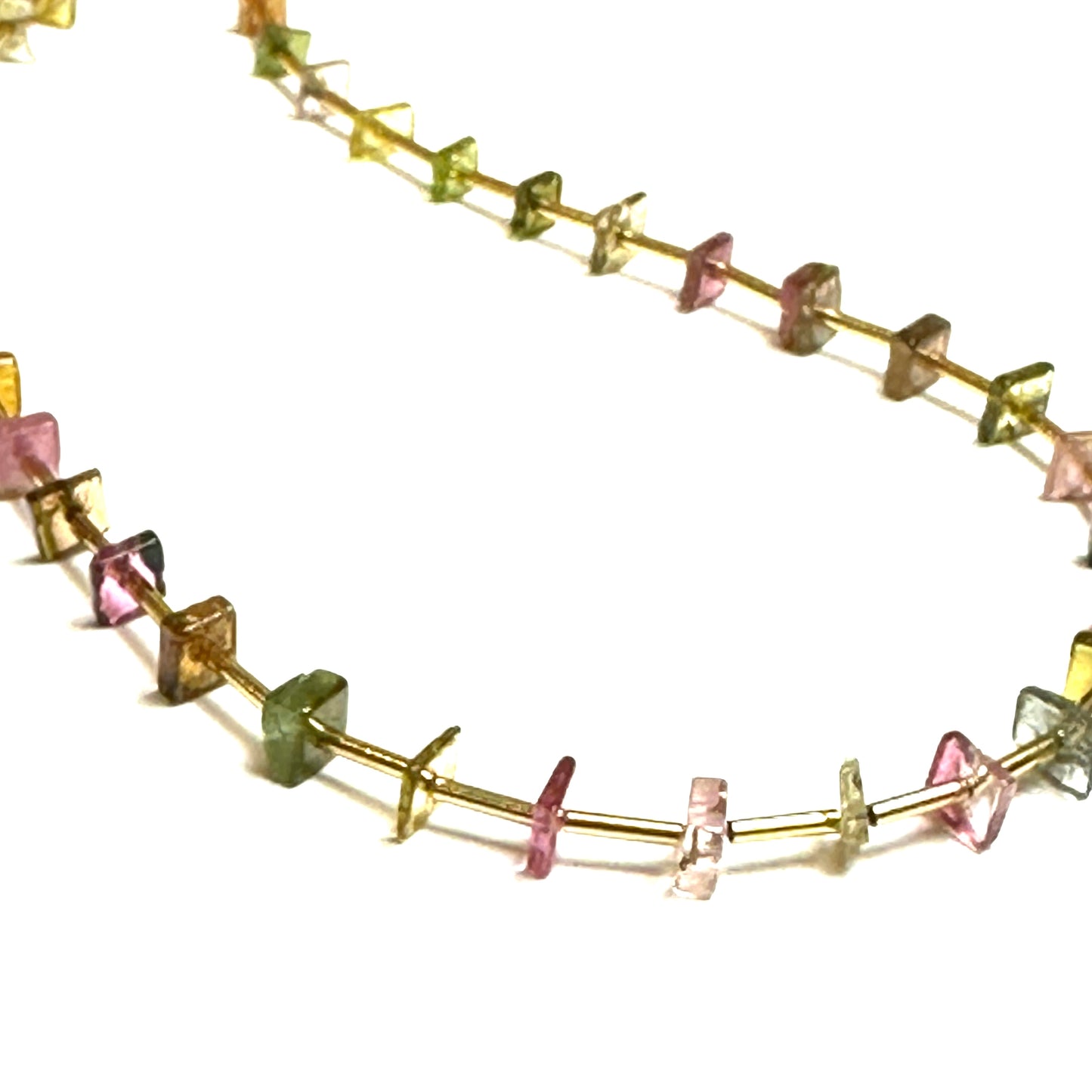 Multi Tourmaline and 14k gf Tube Beads Necklace, 14k gold-filled