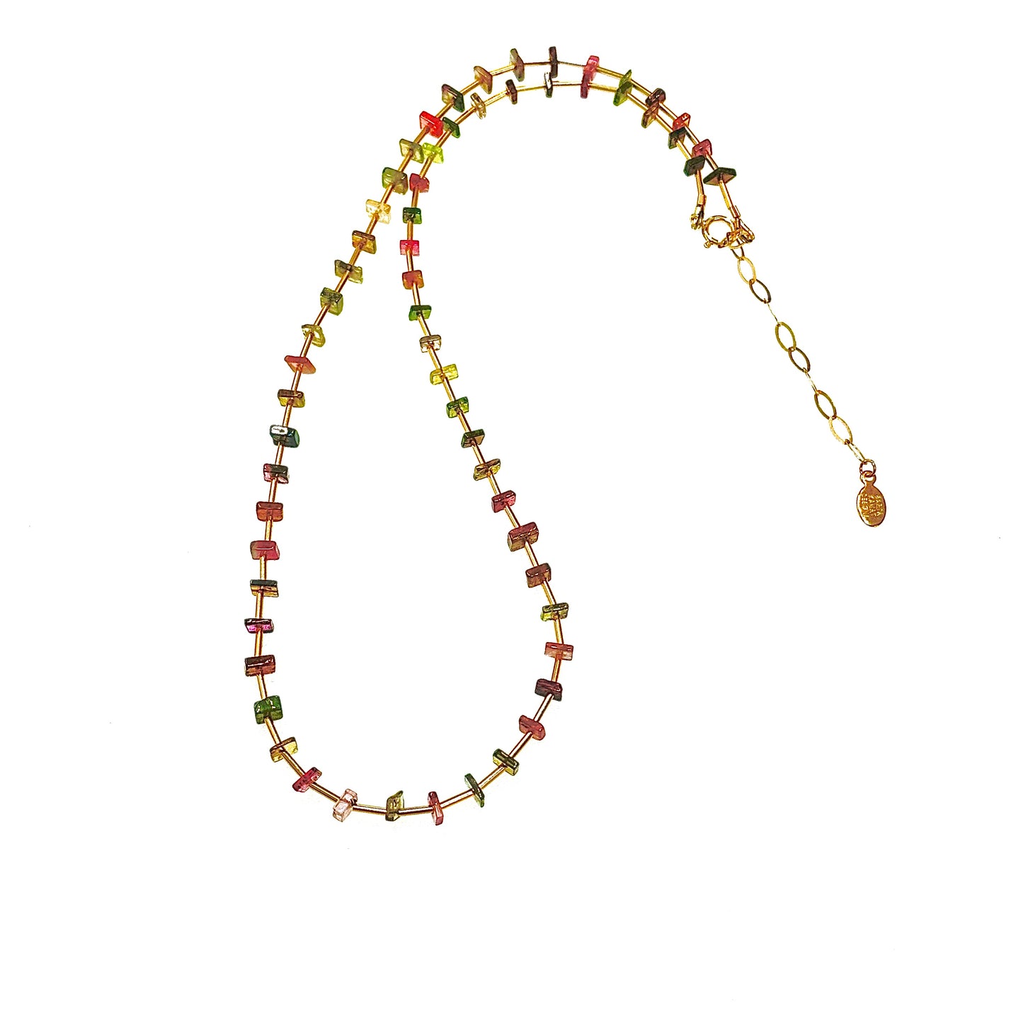 Multi Tourmaline and 14k gf Tube Beads Necklace, 14k gold-filled