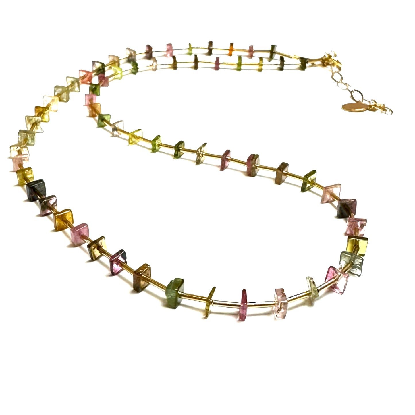 Multi Tourmaline and 14k gf Tube Beads Necklace, 14k gold-filled