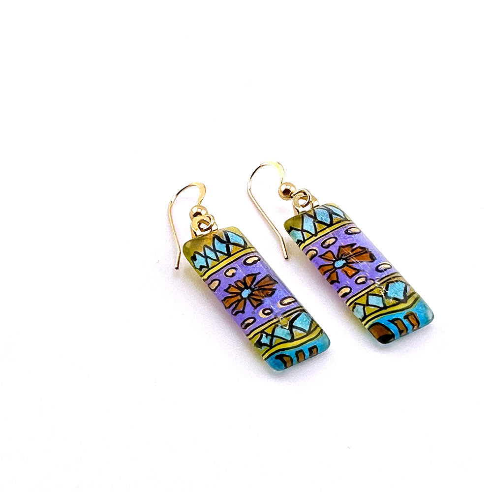 Hand-painted Geometric Pattern Inspired Earrings - 14k gf