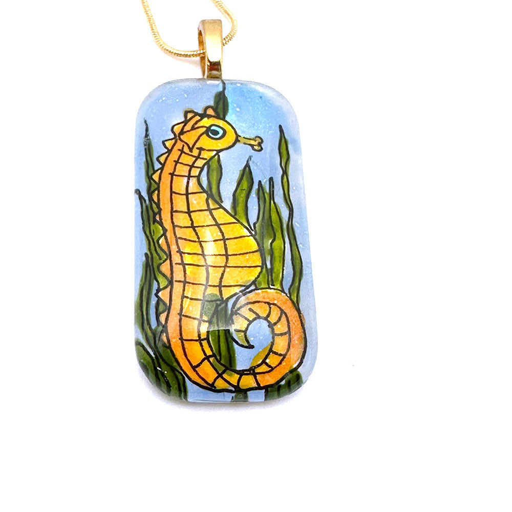 Seahorse Hand-painted Glass Pendant Necklace