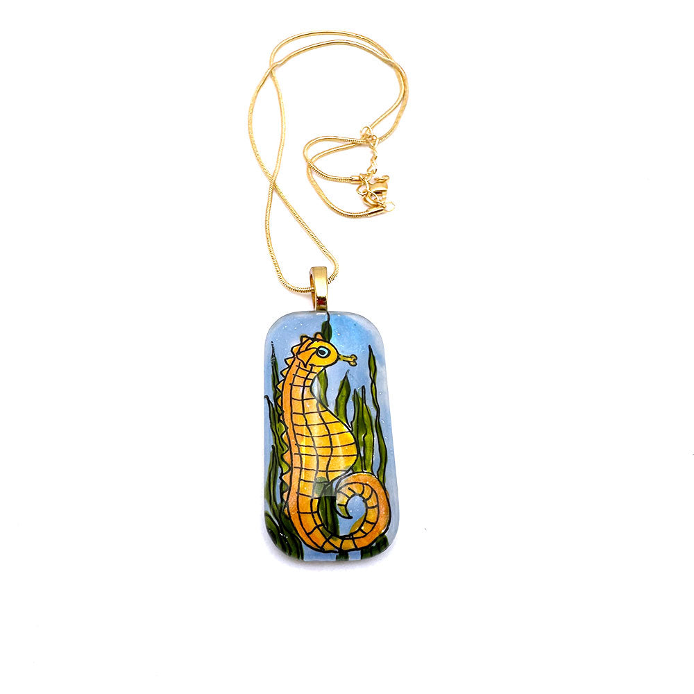 Seahorse Hand-painted Glass Pendant Necklace