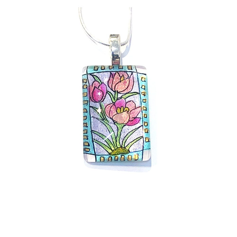 Pink Tulips Hand-painted Necklace