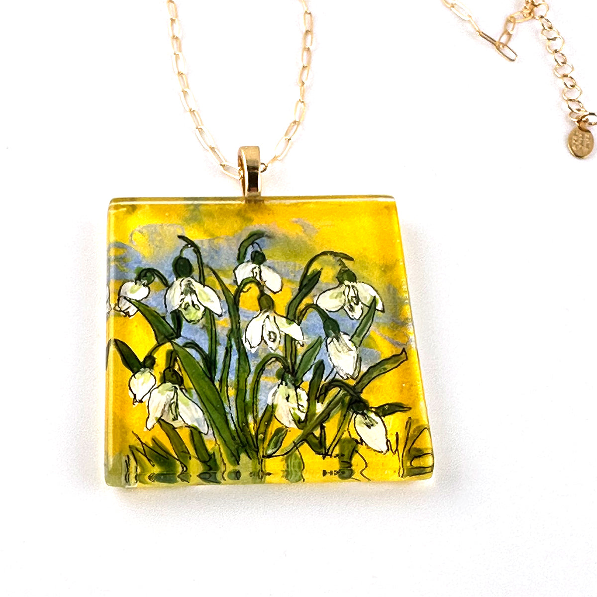 Snowdrops Hand-painted Pendant onFreshwater Pearl Necklace
