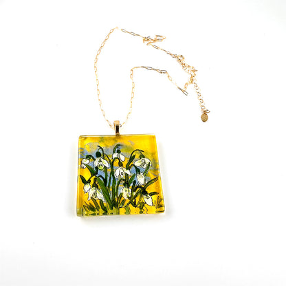Snowdrops Hand-painted Pendant onFreshwater Pearl Necklace