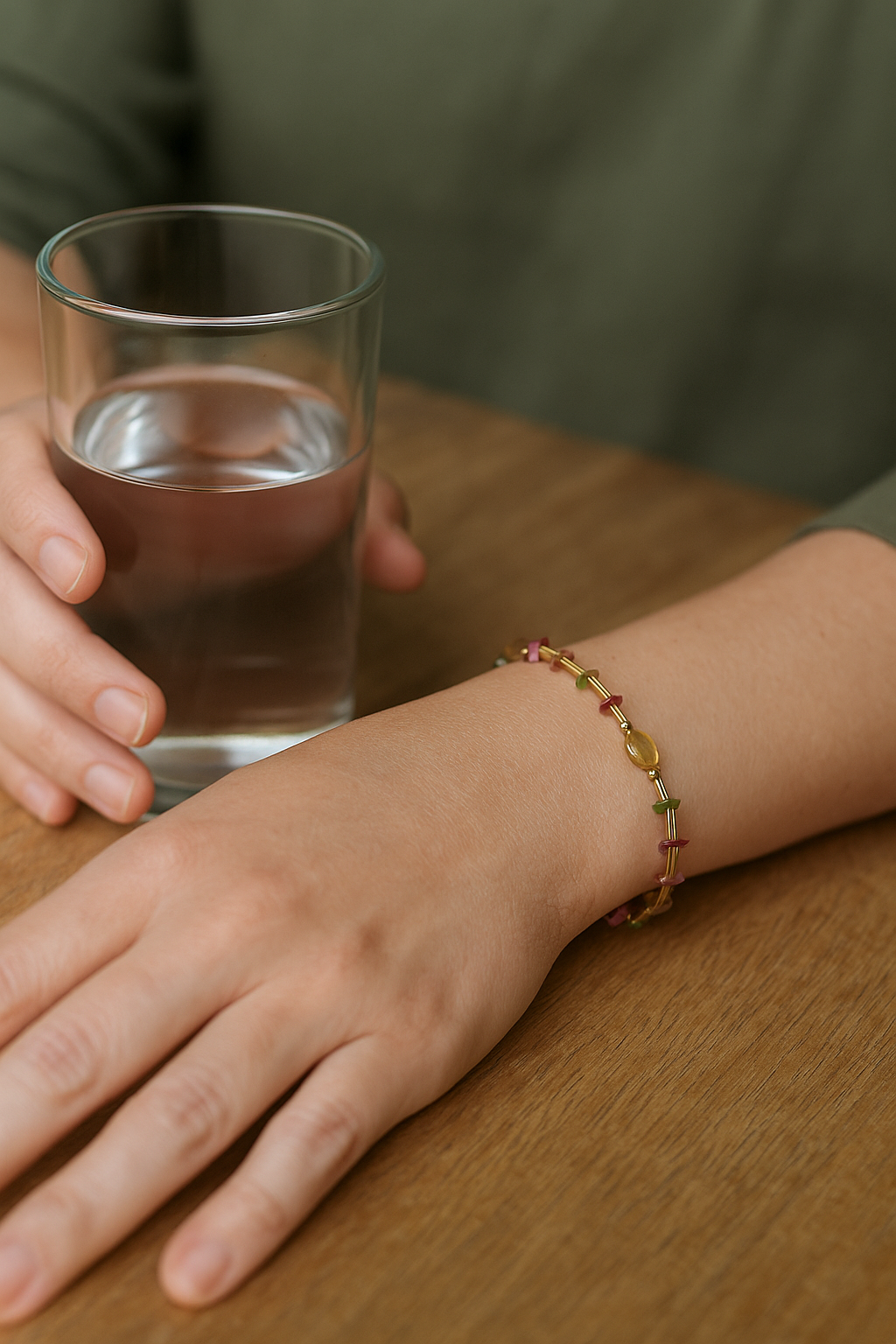 Multi Tourmaline Square Heishi and 14k gf Tube and Round Beads Bracelet, 14k gold-filled