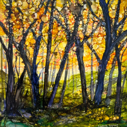 The Beauty of Trees #50 - Alcohol Ink Painting, 8x8x2"