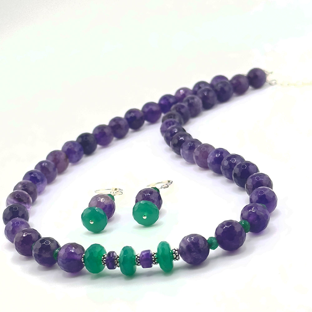 Amethyst and Green Onyx Necklace, 14k gold-filled