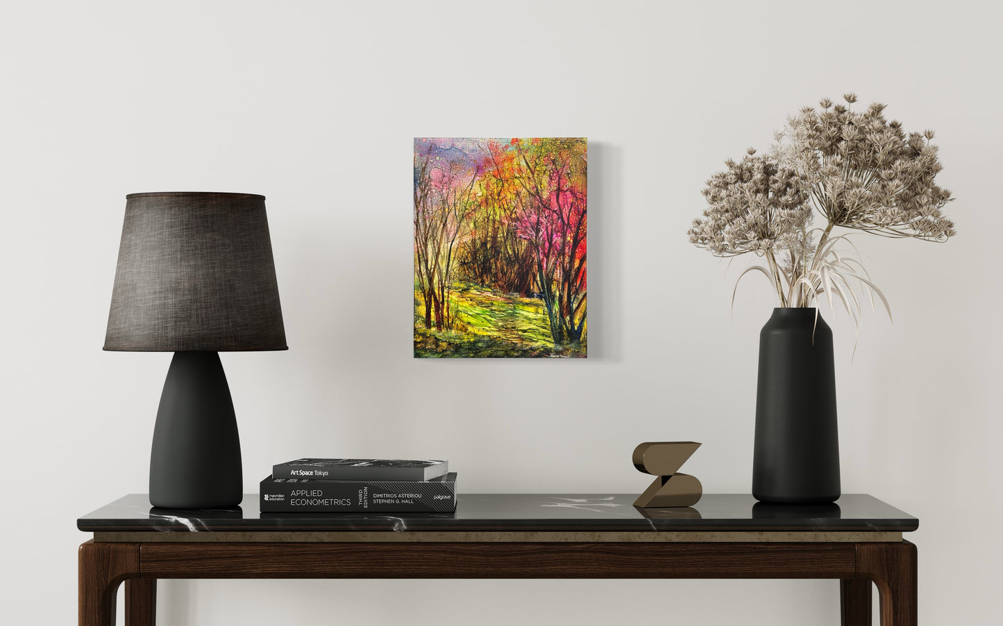 Pathway to the Sunlit Woods :  11" W x 14" H x 2" D Alcohol Ink Painting