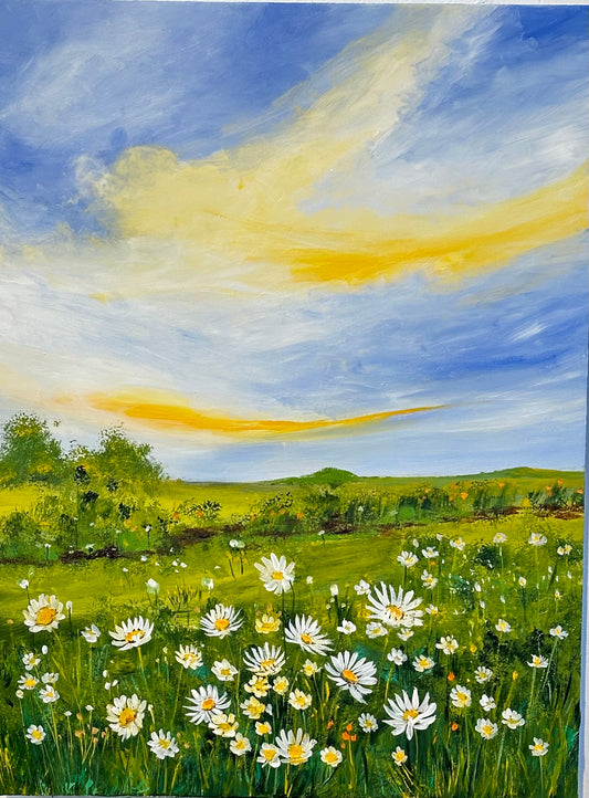 Daisy Bloom original acrylic daisy painting by Sarita Kamat