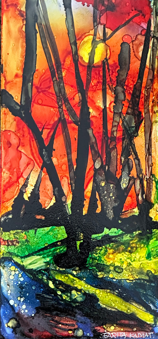 Radiance - Alcohol Ink Painting - 4x8", framed 9x12"