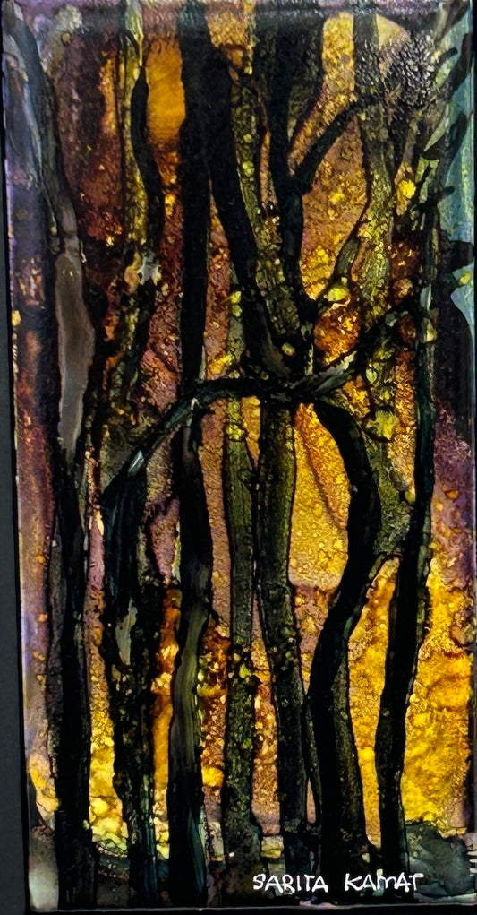 The Enchanted Forest #46 Original Alcohol Ink Forest Painting by Sarita Kamat