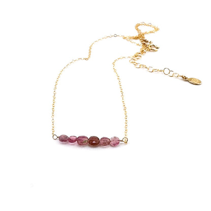 Pink Tourmaline Bar Necklace, 14k gold-filled