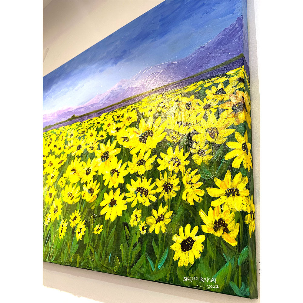 The Sunflowers Field - Acrylic Painting 30x48x2" , Original Painting