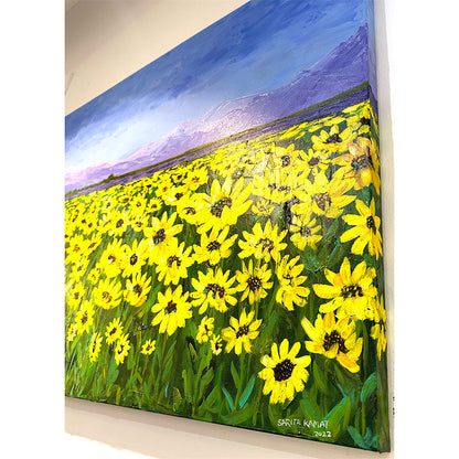 The Sunflowers Field - Acrylic Painting 30x48x2" , Original Painting