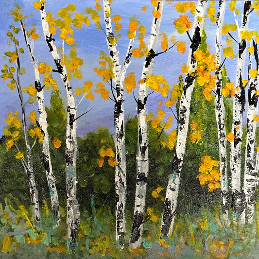 The Birch Forest # 9, :  8" W x 8" H x 3/4" D Acrylic Painting