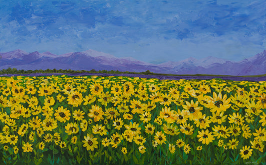 The Sunflowers Field - Acrylic Painting 30x48x2" , Original Painting
