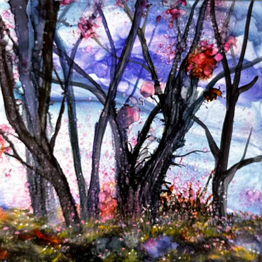 The Beauty of Trees #39 - Alcohol Ink Painting, 8x8x2"