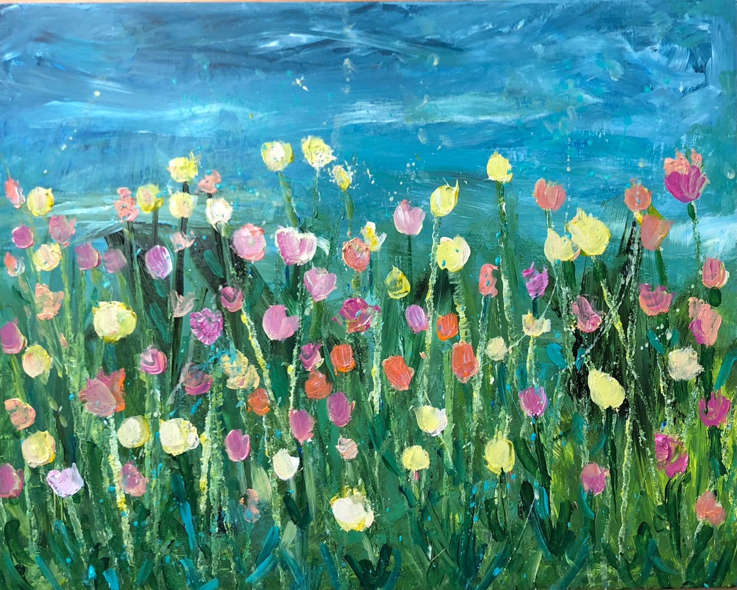 The Tulip Field - Acrylic Painting 11x14x2"