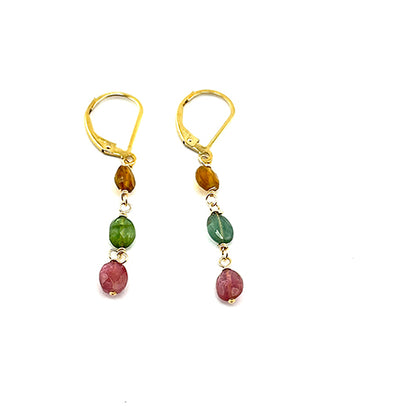 Multi Tourmaline Wire-wrapped Earrings, 14k gold-filled