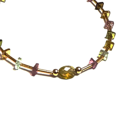 Multi Tourmaline Square Heishi and 14k gf Tube and Round Beads Bracelet, 14k gold-filled