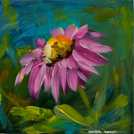 Pink Coneflower original floral painting by Sarita Kamat