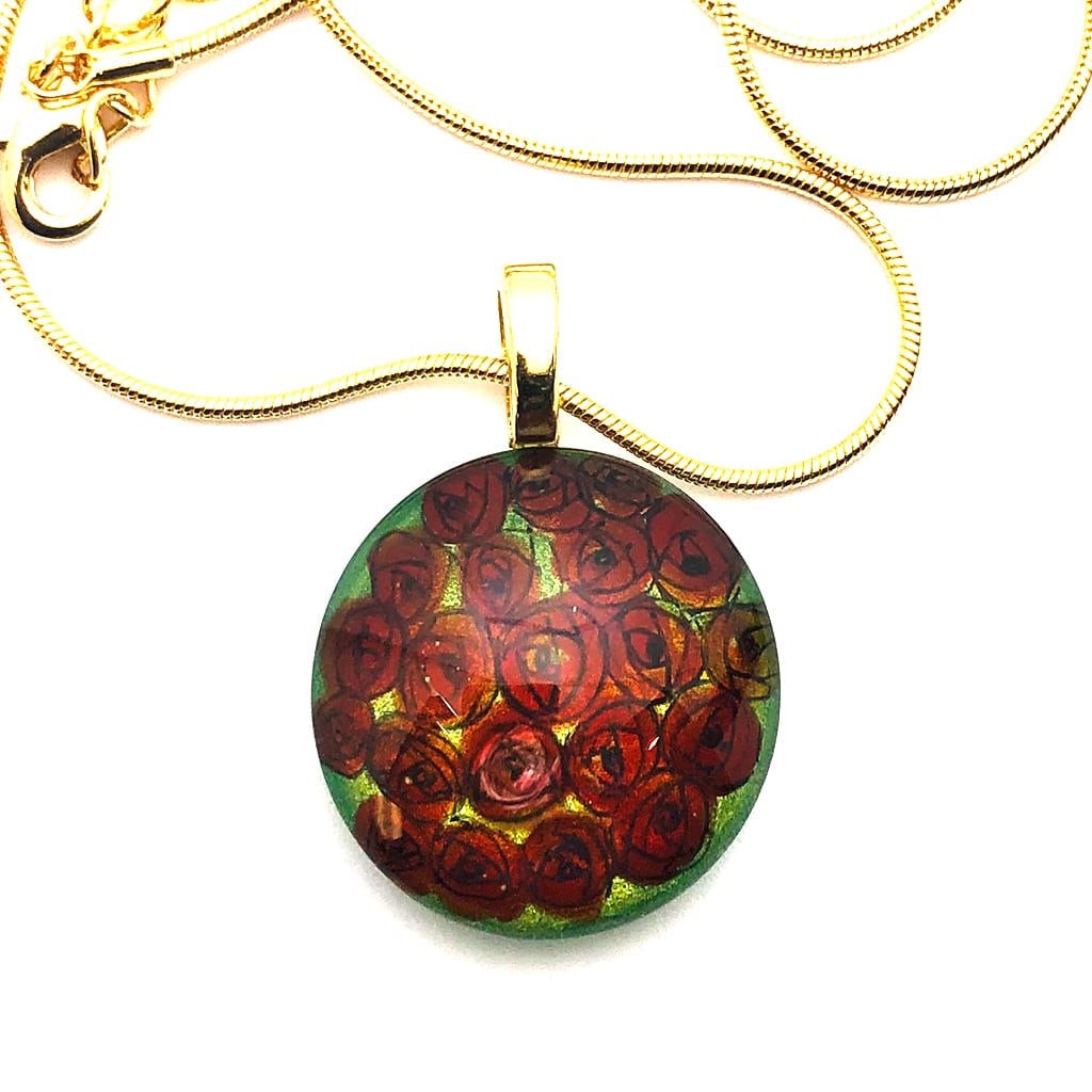 Bunch of Roses, Hand-painted Glass Necklace