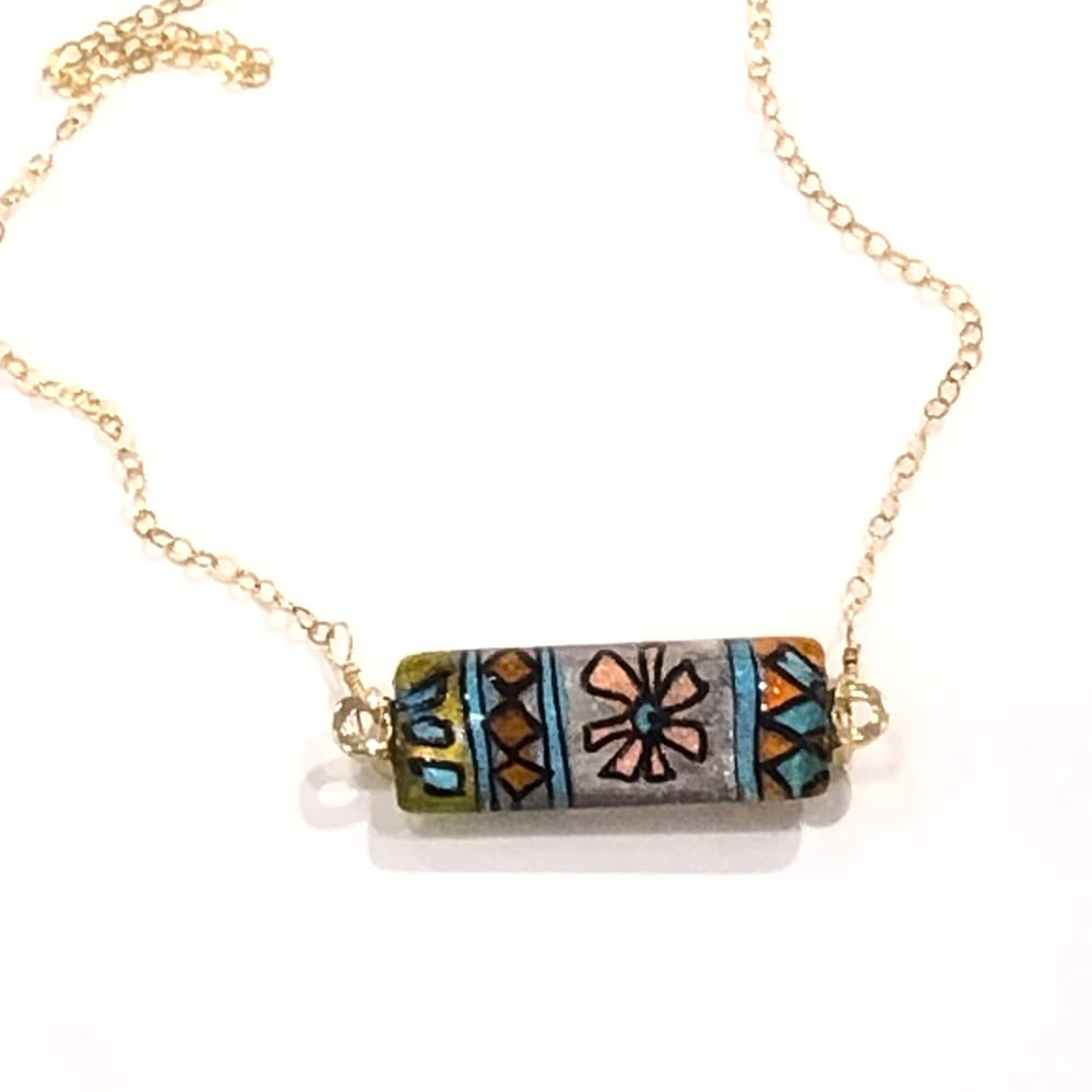 Geometric Glass Bar Pendant Necklace by Sarita Kamat