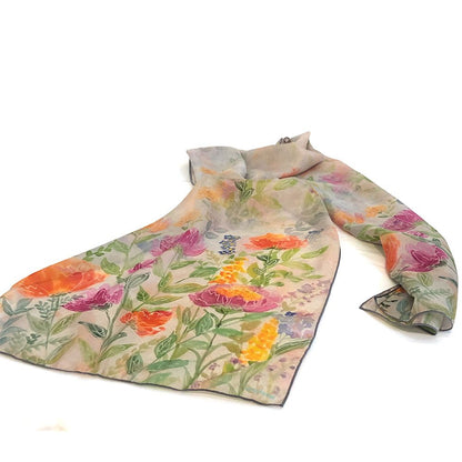 Floral Watercolor Silk Scarf