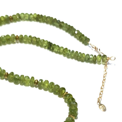 Gingko Leaves Hand-painted Pendant on Peridot Necklace
