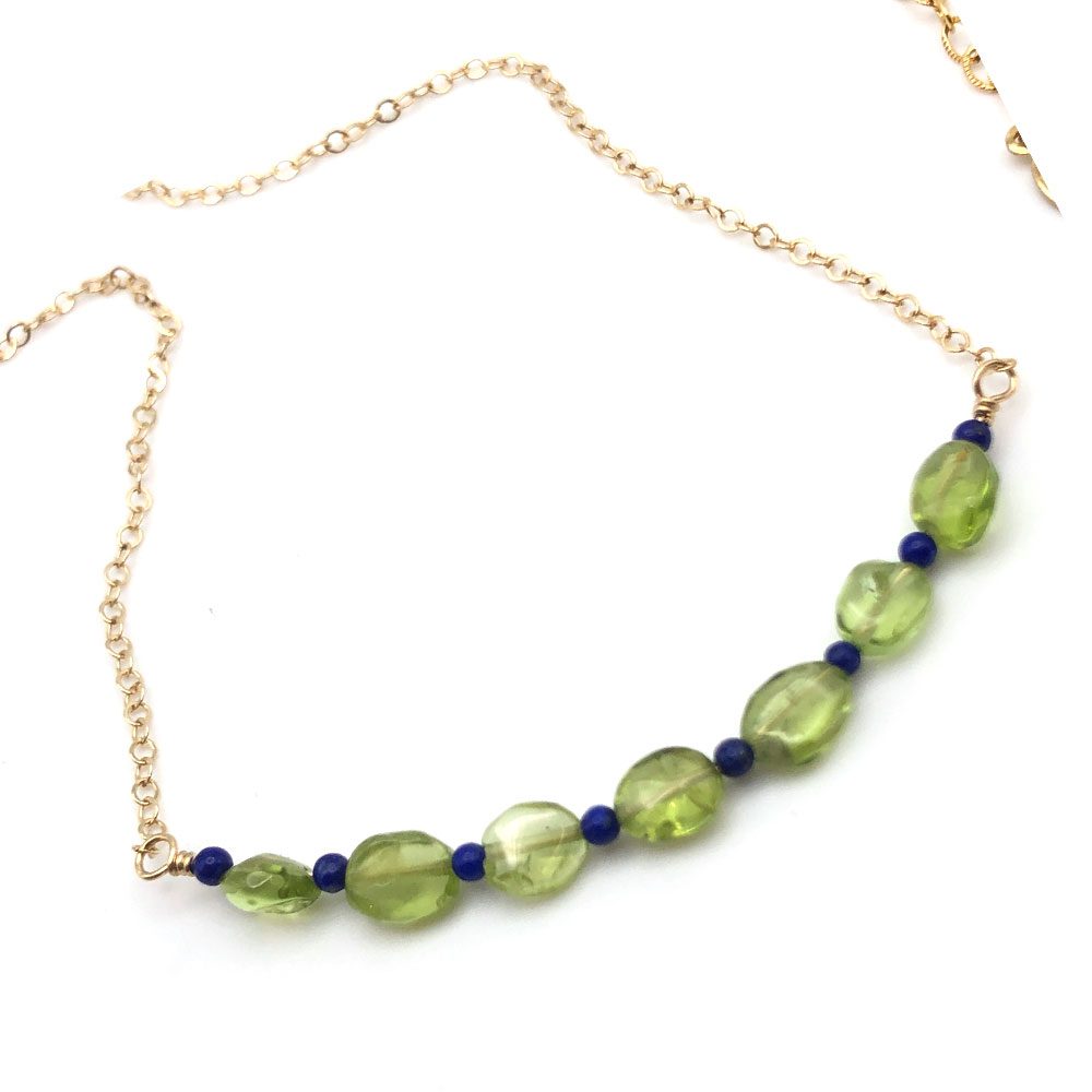 Peridot & Lapis Lazuli Bar Necklace
