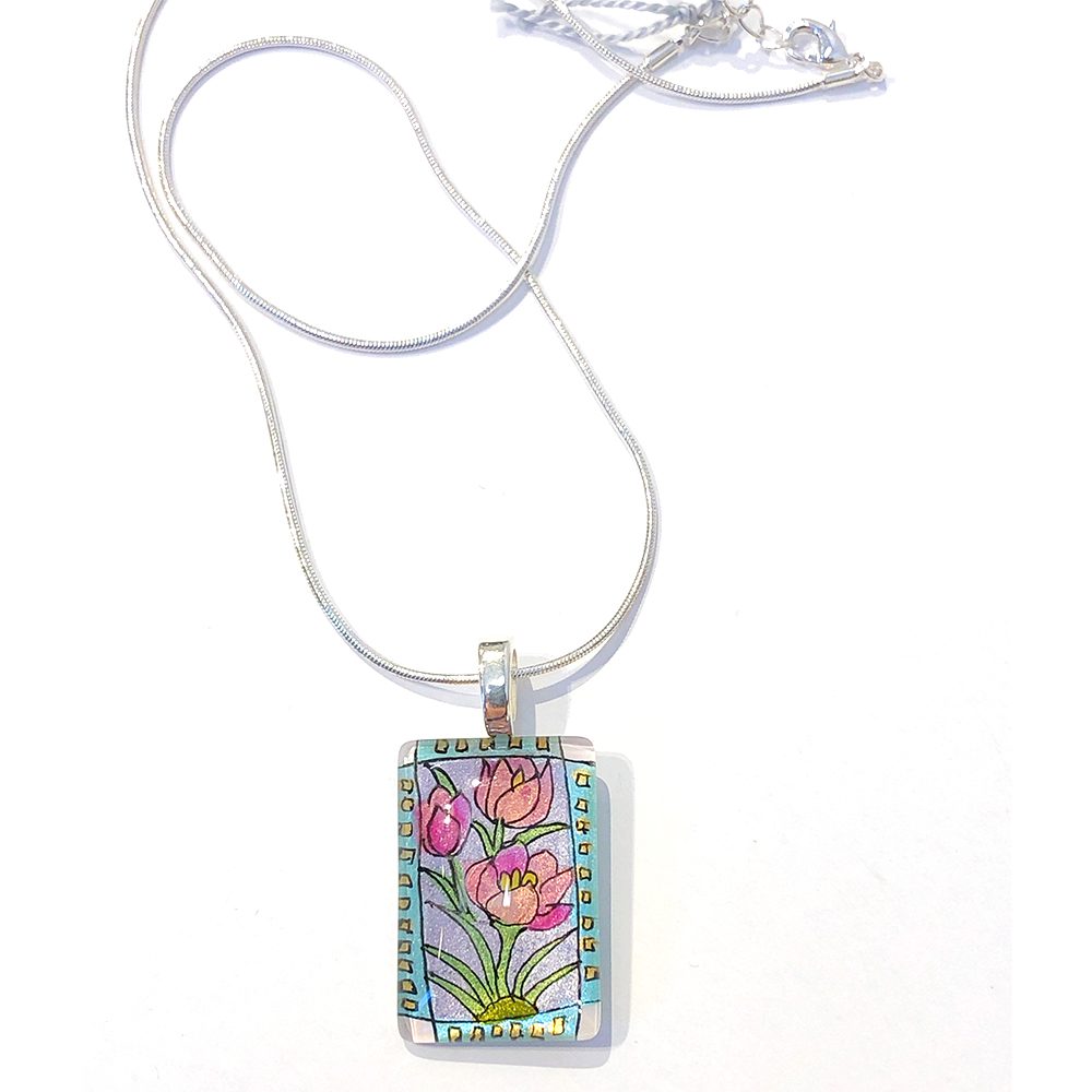 Pink Tulips Hand-painted Necklace