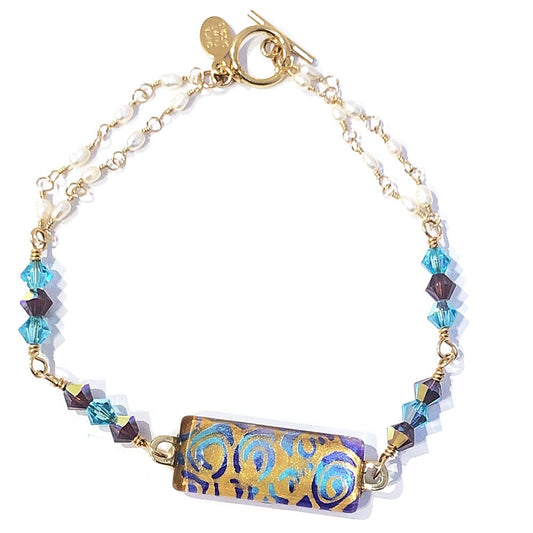 Hand-painted Gold Spirals in Purple and Blue Bracelet