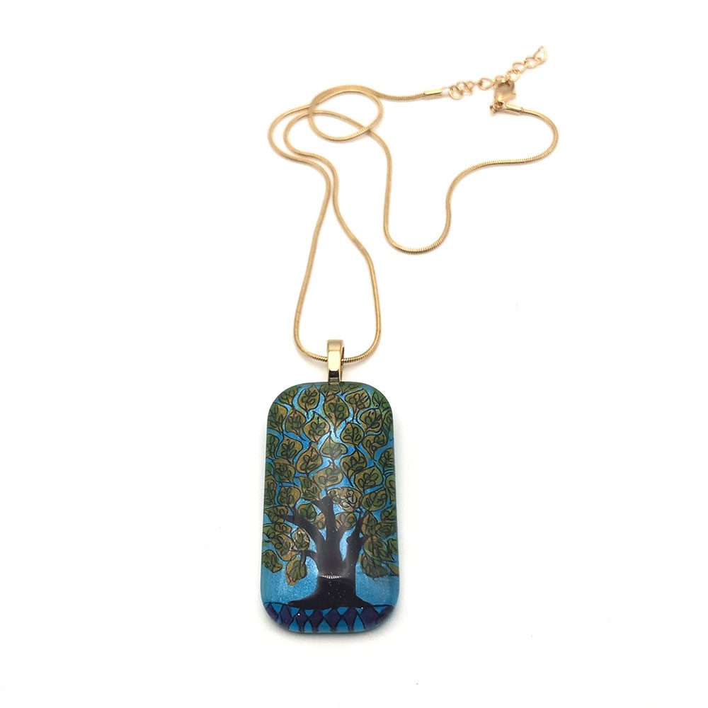 Tree of Life Hand-painted Glass Pendant Necklace