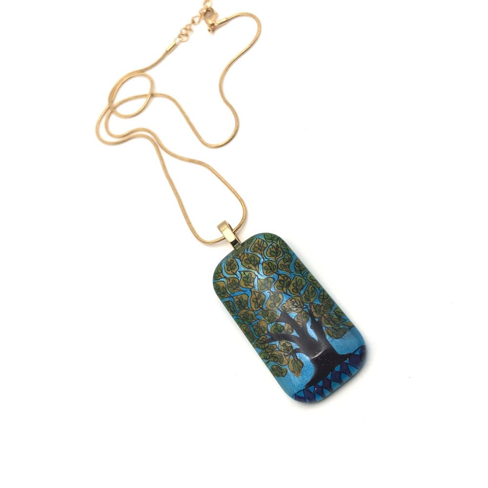 Tree of Life Hand-painted Glass Pendant Necklace