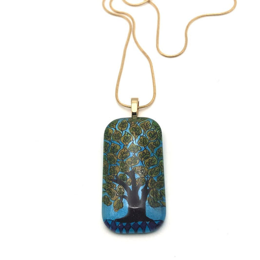 Tree of Life Hand-painted Glass Pendant Necklace