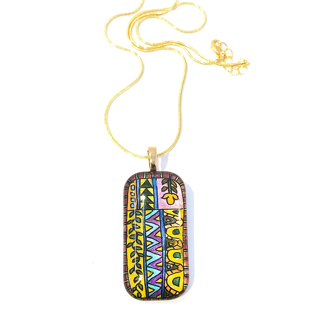 Zentangle Pattern Hand-painted Glass Necklace