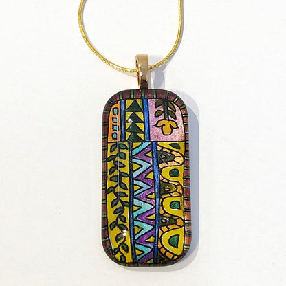 Zentangle Pattern Hand-painted Glass Necklace