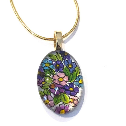 Floral Vines Hand-painted Oval Necklace