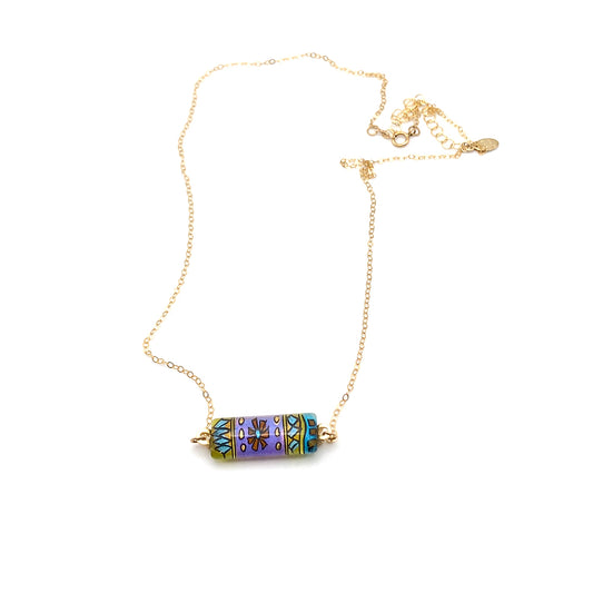 Inspired by Geometric Patterns Hand-painted Glass Bar Necklace