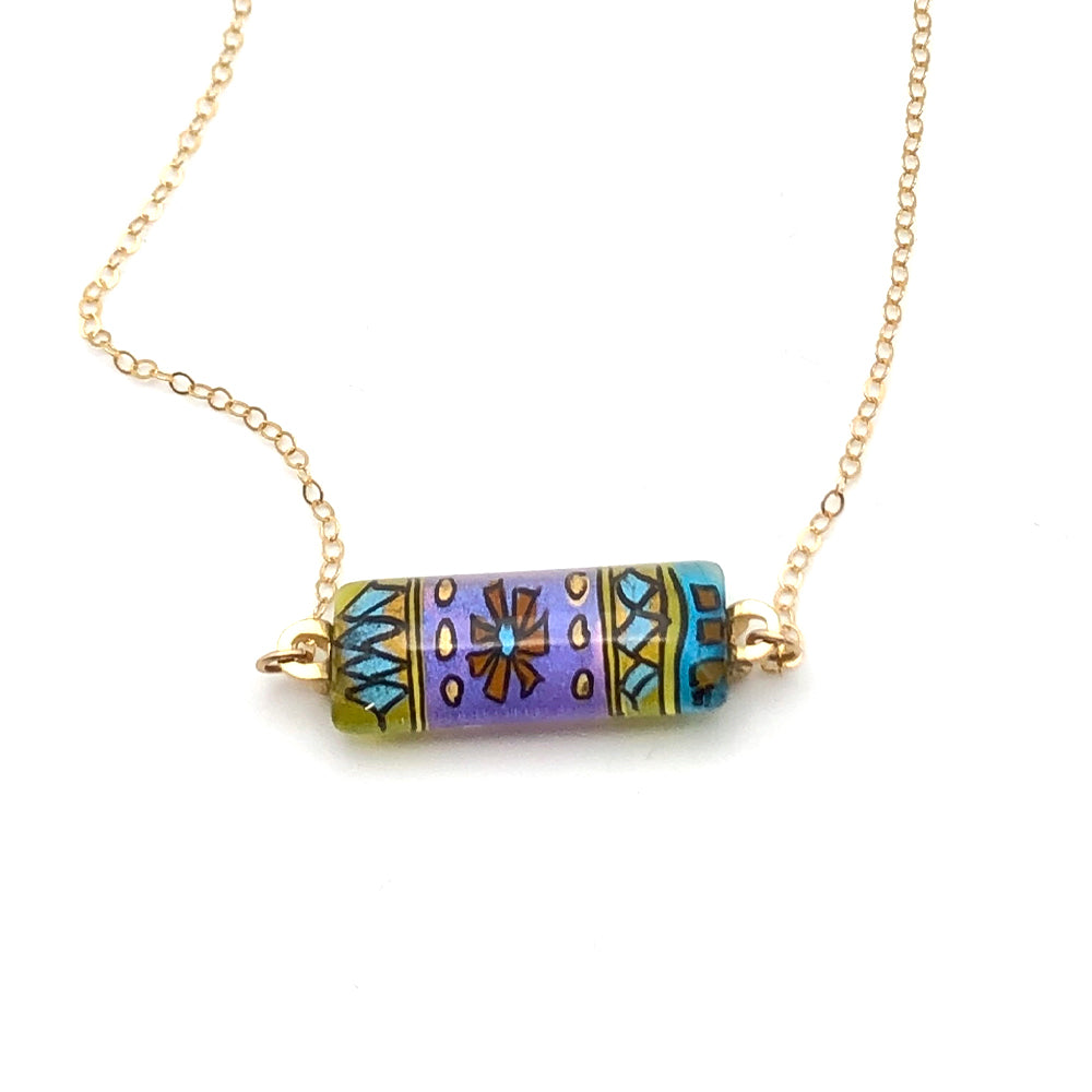 Inspired by Geometric Patterns Hand-painted Glass Bar Necklace